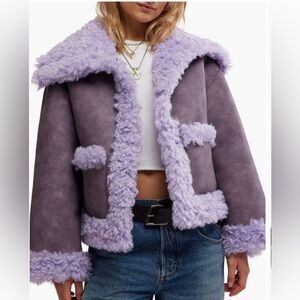 Free People Kiki Lavender Faux Leather / Fleece Jacket